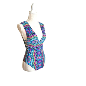 Tribal One Piece Swimsuit - Size M (7-9) - Blue Pink Black Purple